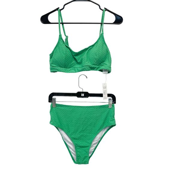 Cupshe Women's Textured Bralette & High Waist Bikini Set Green Size M - Picture 2 of 8